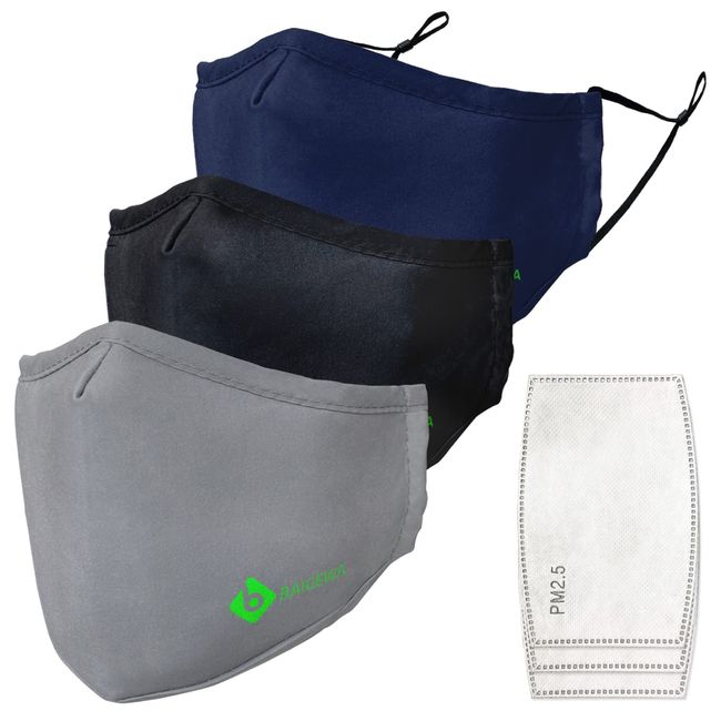 BAIGEWA 3 Packs Cloth Face Mask Reusable with PM 2.5 Filters, Washable Breathable Face Mask, Face Mask for Women and Men