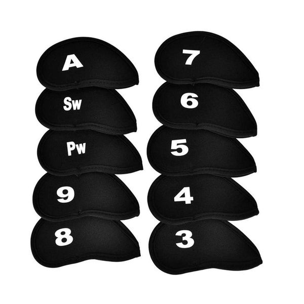 YFFSFDC Golf Iron Covers Headcovers 10 Pcs (3-9, A, Pw, Sw) Number Protective Cover Black