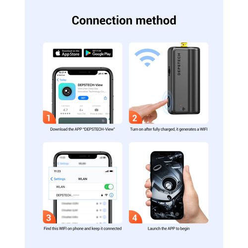 DEPSTECH Dual Lens Wireless Endoscope, 1080P Scope Snake Camera with 7 LED Lights,0.31In Lens Video HD Inspection Camera,IP67 Waterproof Borescope,16.5FT Cable for Android & iOS Phone or Tablet-Yellow