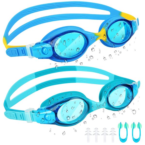 JATEKA Schwimmbrille Kinder, 2 Stücke Anti-Fog and UV Schwimmbrillen für Jugendliche, Auslaufsichere Unisex Kinder Taucherbrille für 4-16 Jahren