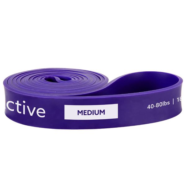 3DActive Pull Up Assist Band - Resistance Band for Strength Training, Powerlifting, Body Stretching, CrossFit. Free Exercise Guide. 40 to 80 lbs - Purple Band