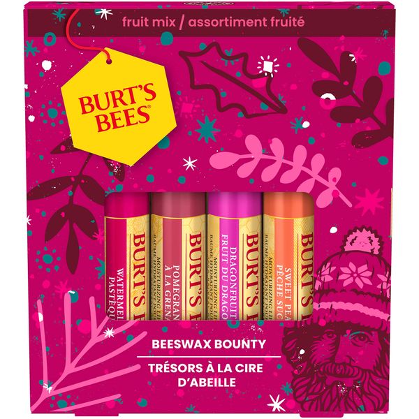 Burt's Bees Christmas Lip Balm Gift Set, Lip Balm Multipack, Sweet Peach, Watermelon, Pomegranate and Dragonfruit Lemon, 4x4.25g