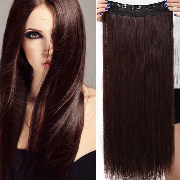 30"/76cm Hair Extensions One Piece Clip In Straight 130g Hairpieces Silky 5 Clips - Medium Brown