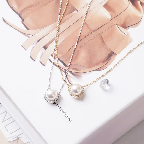 Pearl Round Cubic Silver Necklace