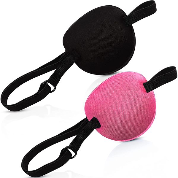 Eye Patch 2 Pairs Eye Patch for Adults Medical with Adjustable Buckle Plain Cotton Eye Patch Medical for Lazy Eye Amblyopia Strabismus for Kids and Adults(Black & Pink)