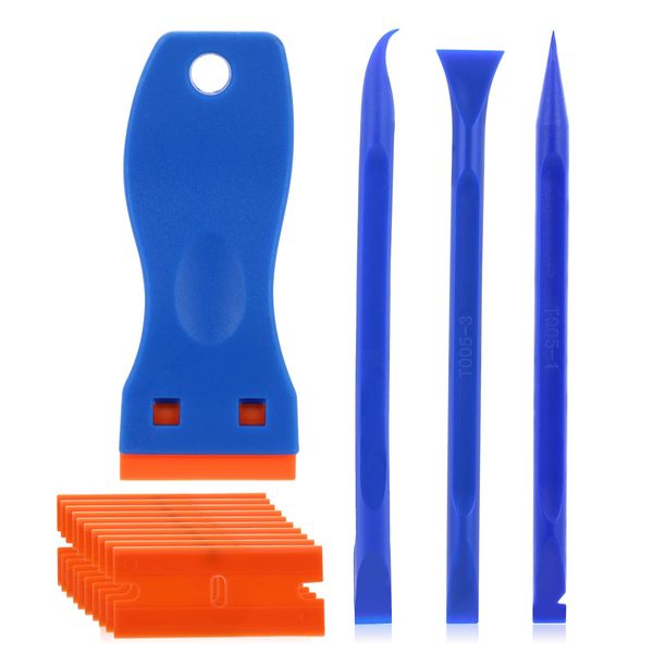 Multipurpose Plastic Scraper Non-Scratch Scraper Tool Kits Window Glass Paint Scraper Car Sticker Remover with 10 Plastic Razor Blade