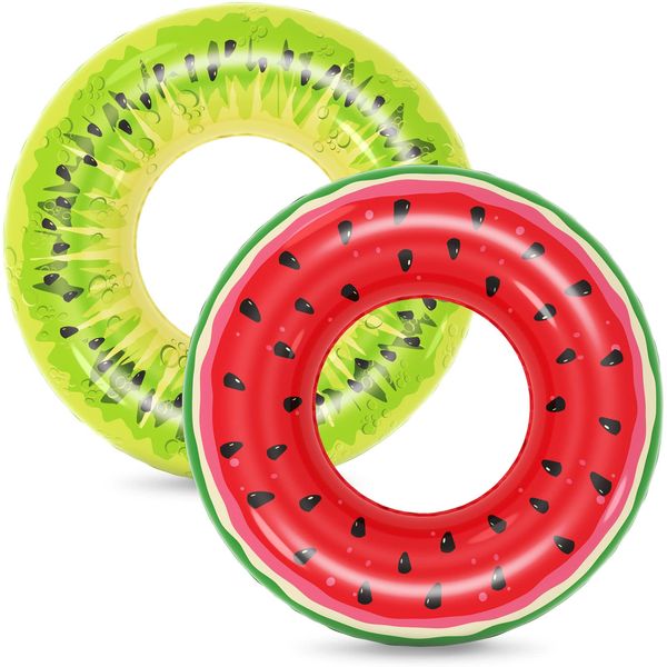 Jasonwell Inflatable Pool Floats Kids - 2 Pack Floaties Pool Tubes Swim Rings Fruit Water Floaty Watermelon Kiwi Inflatable Pool Toys Float for Swimming Pool Party Lake Beach Adults