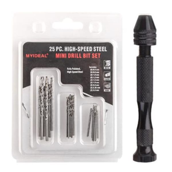 Pin Vise Hand Drill with 25 Drills Thick Grip Vise Plastic Model Tool Black