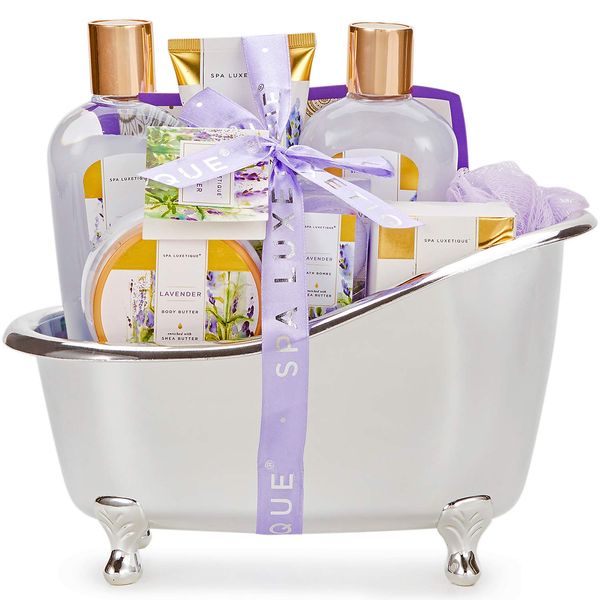 Bath Baskets for Women Gift, Home Spa Kit for Women, Spa Luxetique Lavender Bath Set with Body Lotion, Bath Salt, Bath Bombs, Relaxation Bath Gifts for Women Mothers Day Gifts