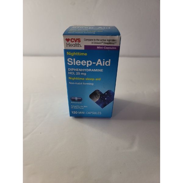 cvs nighttime sleep-aid 25mg 120 total mini-capsules exp 12/25