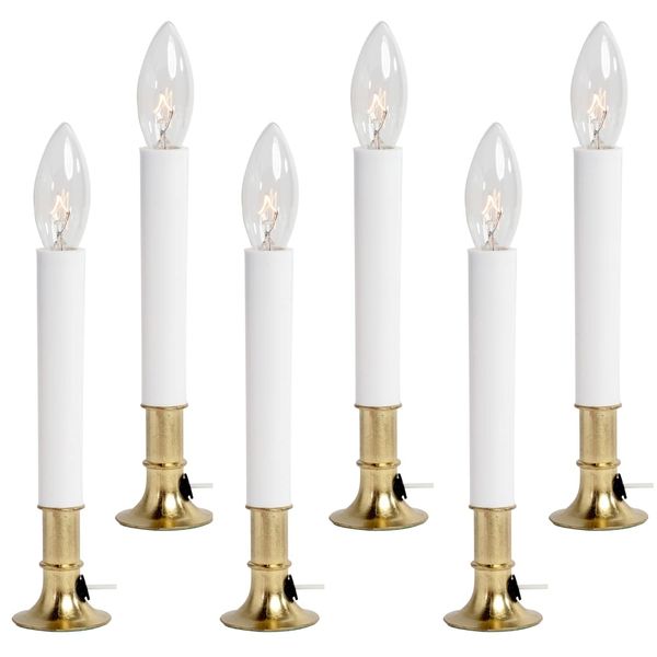 Creative Hobbies® Pack of 6 Electric Window Candle with On/Off Switch, Light Bulb, Brass Plated Base, Ready to Use