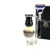 Luxury Shaving Kit for Him Silver Tip Synthetic Hair Brush, 5 Edge Compatible Razor And Stainless Steel Shaving Stand 3 Piece Kit Ready to Use