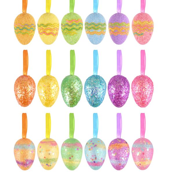 Widdle Springtime Easter Decorations, Bonnet Arts and Crafts, Egg Hunt - 18 Decorated Hanging Eggs