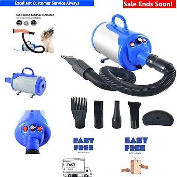 Groomer Partner Blue Pet Hair Dryer: 7 Speed Dog Grooming Blower with Heater