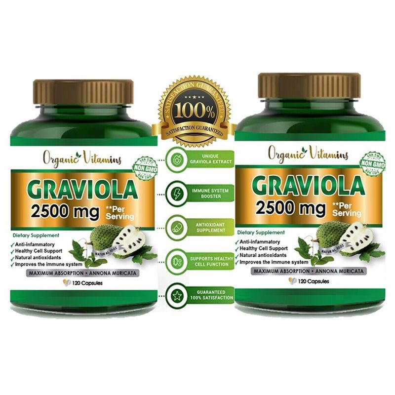 Graviola Extract 2500 mg 240 Capsules, Gluten Free, Soursop, in 2 pack