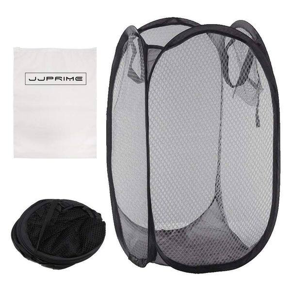 JJOnlineStore PRIME - UK Foldable Pop Up Mesh Washing Laundry Basket Bag Bin Hamper Toy Tidy Storage Organiser Organizer (Black),29x29x47.5cm