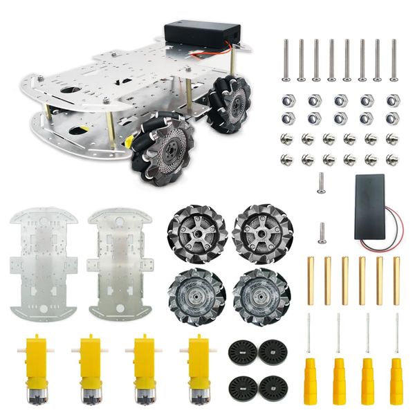 DWWTKL DIY Mecanum Wheel Car Kit with Metal Chassis and TT Motor Smart Robot 4WD Omnidirectional Car Educational Toy with Speed Encoder for Arduino/Microbit/Raspberry Pi (Unassembled)