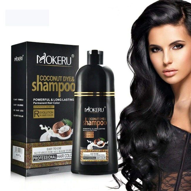 Permanent Hair Color Shampoo Natural Coconut Oil Hair Dye Long Lasting (Black)