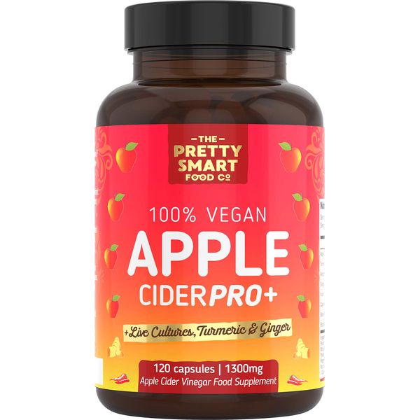 Apple Cider Vinegar Capsules - Boosted with Vegan Live Cultures, Turmeric & Ginger - Raw & Unfiltered ACV Complex - 1300MG Dosage - 120 Capsules - Made the UK