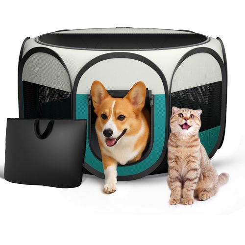 Foldable Puppy Playpen Indoor for Cat - Portable Cats Dogs Kennel Pop Up Cat Playpen for Small Pets Kitten Outdoor with Carrying Case
