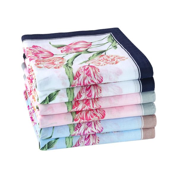 HOULIFE Damen Taschentücher – Blumentaschentücher, Stofftaschentücher Damen, Taschentuch Stoff aus Reiner 60S Gekämmte Baumwolle für Alltagsgebrauch Hochzeit, 45x45cm, 6/12 Stücke