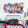 Graffiti Wall Sticker - Personalised Name Rainbow Broken Wall (90cm Width x 50cm Height)