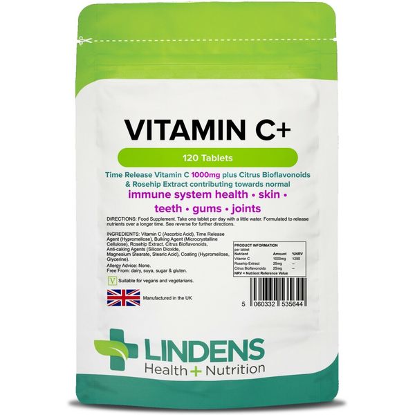 Lindens Vitamin C 1000mg 3-PACK 360 Tablets w/ Rosehip Bioflavonoids Supplement