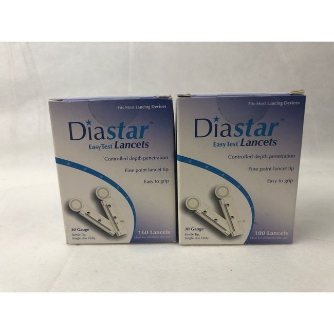 Lot of 200 Diastar Easy Test Lancets 30 Gauge Easy Grip Brand New Sealed