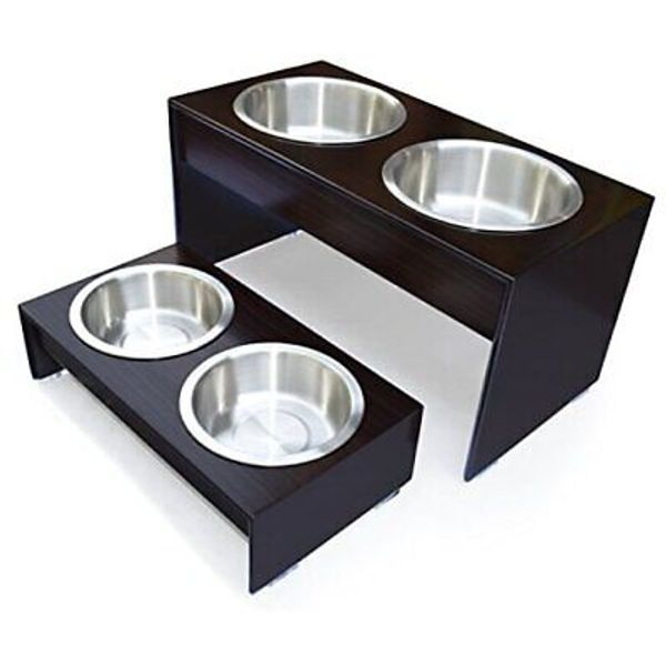 Bamboo Elevated Dog Bowls, Cat Bowls | Raised Feeders w/ Water Short 4"