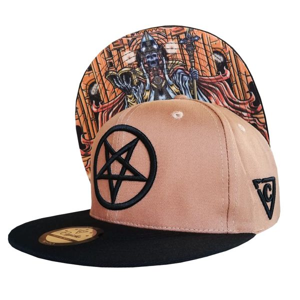 Capiche [99+ Designs] Brauner Snapback Hut für Männer, Cursed Priest, Workwear Herren, Kardinal und Heiliger, Unheilige Priestergrafik, Totenkopfkappe, Flache Rechnung, Flatcap