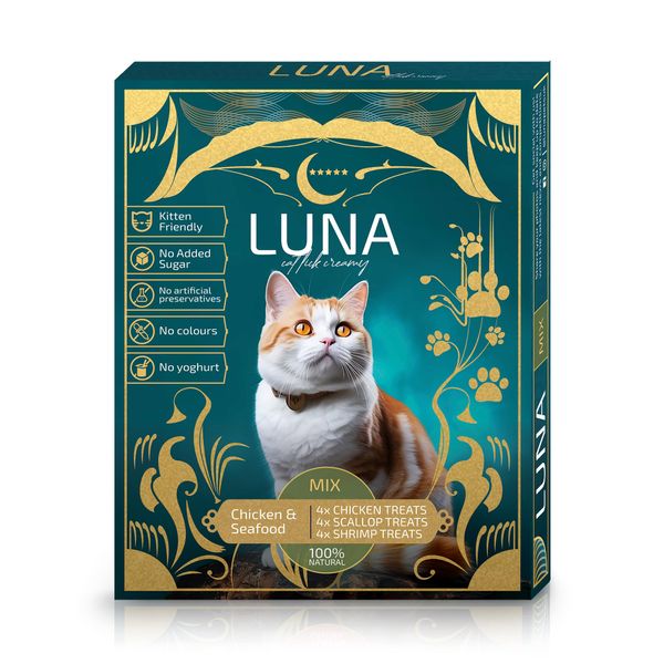 LUNA Premium Lickable Cat Treats 100% Natural Creamy Kitten Food & Kitten Treats for Kitty, Adult Senior Cat Food, Kitten Food Weet, Cat Food Gravy, Wet Cat Food 12Pack (Chicken, Scallop, Shrimp)
