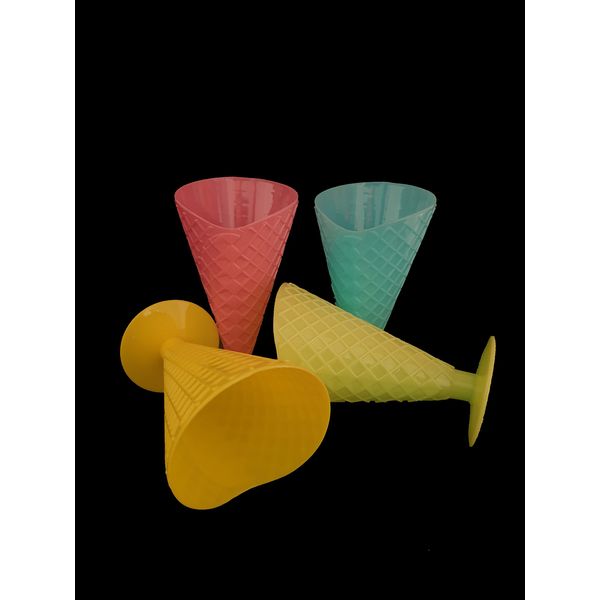 eMKay® Set of 4 16cm ICE Cream Sundae Glass Plastic Cone Shaped Dessert Cups/Bowls Gelato Scoop - Four Assorted Cute Colours
