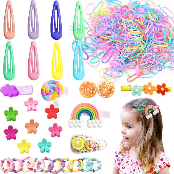 292PCS Baby Hair Clip, Toddler Girls Hair Accessories, Kids Hair Clips for Styling, Flower Candy Fruits Rainbow Cute Hair Clips for Girls