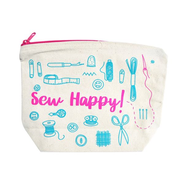 Sew Happy Pink Zippered Canvas Pouch