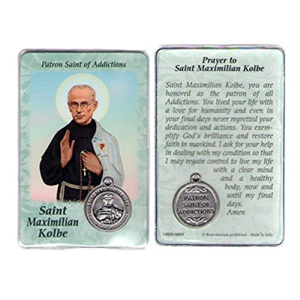 Saint St St. Maximilian Max Kolbe Prayer Card Holy Card Cards Patronage Patron Addictions with Medal