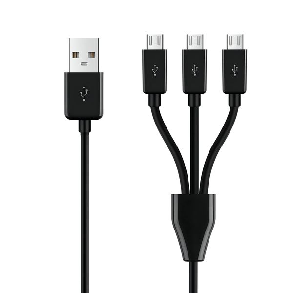 GELRHONR Short Micro USB Splitter Cable,3 in 1 USB 2.0 A Male to Three Micro USB Male Charging Cord Multi Micro USB Data Sync Adapter Cable Split Micro USB Connection Wire (Black-0.25m-3 Mrico)