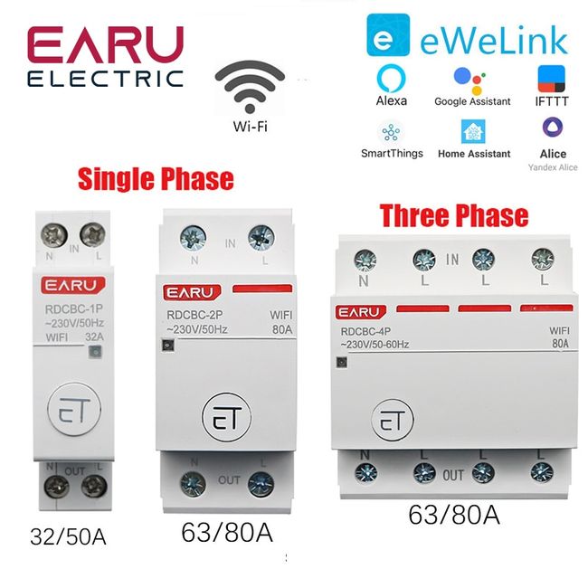 1P+N Din Rail WiFi Circuit Breaker Smart Timer Switch Relay Remote