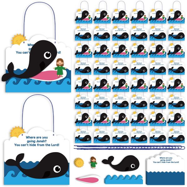 Wenqik 24 Pcs Jonah and The Whale Craft Kit DIY Christian Sunday School Crafts Jonah and The Whale Decorations Make Your Own Jonah and The Whale Set for Kids Classroom Fun Activities Art Supplies