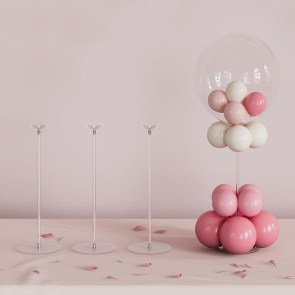 YALLOVE Clear Acrylic Tabletop Balloon Stand Kit, 15.75 Inch 4 pack Balloon Stick Holder with Base for Table Top Centerpiece Party Decoration (Balloons Not Included)