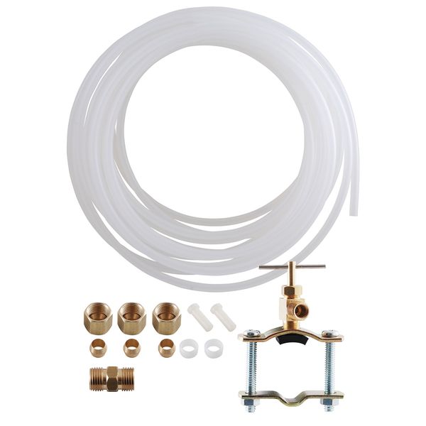 Ice Maker Supply Line and Humidifier Installation Kit for Refrigerators & Freezers, 1/4” x 25’ Poly Tubing, Includes Quick Connect Saddle Valve, Compression Fittings and Adapters