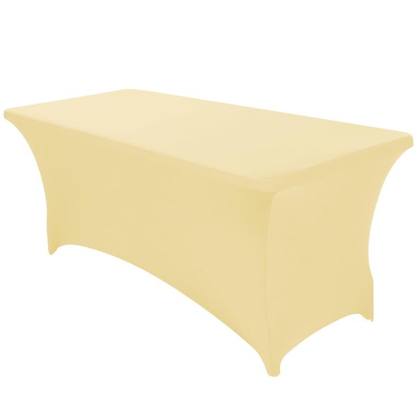 SEPARO 1 Pack 6 Ft Beige Table Cover Fitted Rectangular Tablecloth Stretchable Fabric Lycra Table Cloth 6 ft Wrinkle-Free for Party Tradeshows Banquet Weddings Cocktail