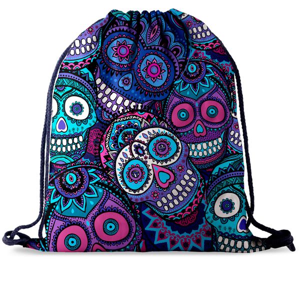 PREMYO Drawstring Gym Bag Backpack Quote Print Skull Rucksack for School Sports Travel Women Children Birthday Present