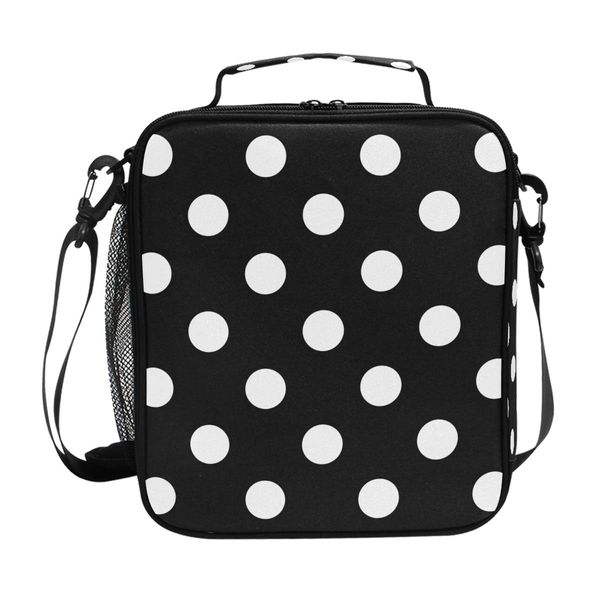 senya Insulated Lunch Box Polka Dot Black Large Lunch Bag Warmer Cooler Meal Prep Lunch Tote with Shoulder Strap for Women Boys Girls