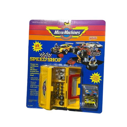 Vintage Galoob Micro Machines Speed Shop 1990 Yellow Tool Box Pit Kit