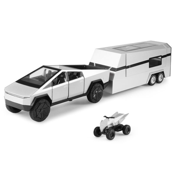 Cybertruck with Trailer RV Toy Trucks 1/32 Diecast Model Cars Cybertruck Metal Toy Cars Gifts for Kids Cybertruck Model Lovers Collection Idea for Boys 3 Years Up