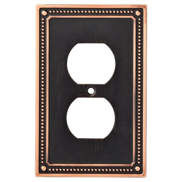 Franklin Brass Classic Beaded (1-Pack) Outlet Covers Bronze with Copper Highlights 1-Gang Wall Plate Single Duplex Switch Plates Electrical Outlet Covers W35059-VBC-C