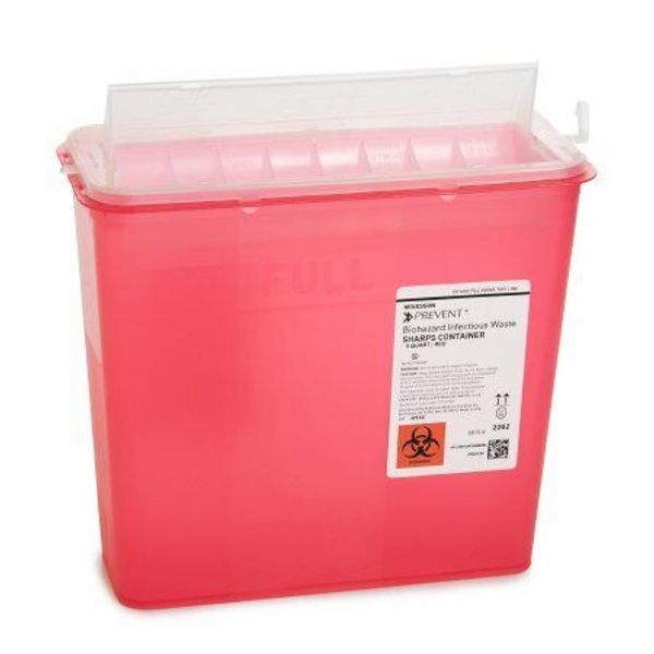 Mckesson Prevent Sharps Container, 5 Quart Red Horizontal Entry Lid