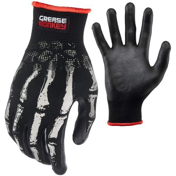 Grease Monkey Bone Series Foam Nitrile Mechanic Gloves With Grip, Work