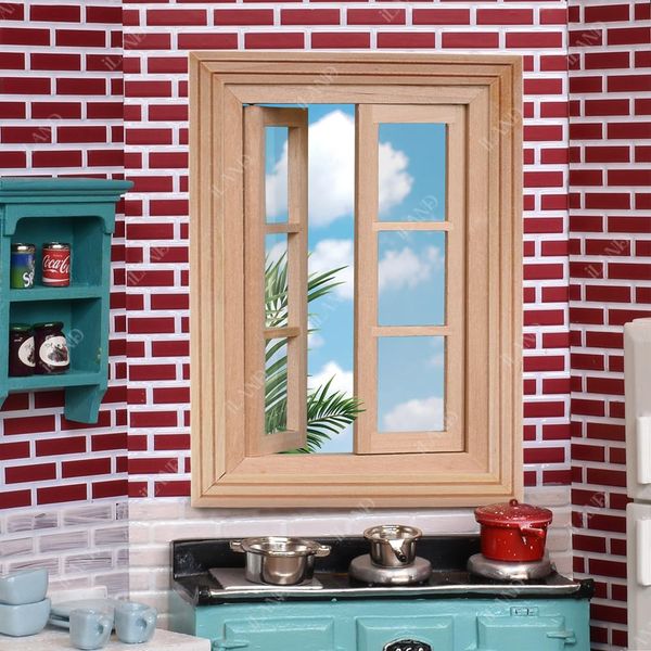 iLAND Miniature Dollhouse Accessories, Wooden Dollhouse Window w/Push-Out Casements. Window Panes & Trims (Classic Push-Out Window)