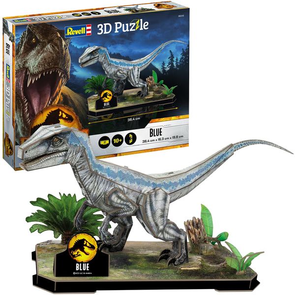 Revell 3D Puzzle 00243 Jurassic World Dominion - Blue 57 Pieces, Highly Detailed, With Diorama Base, 38cm in length, Fun & Easy To Build